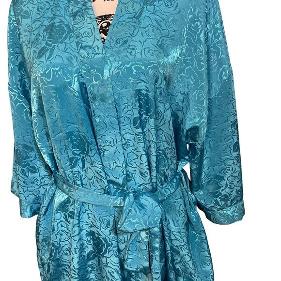 Vintage Ashley Amos Long Sleeve Blue Satin Feel Robe Women’s M - Picture 2 of 10